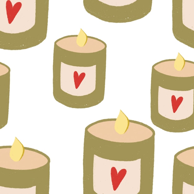 Seamless pattern candle in glass jar hand drawn