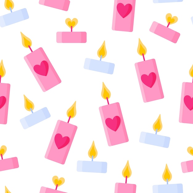 Seamless pattern of candles with heart  