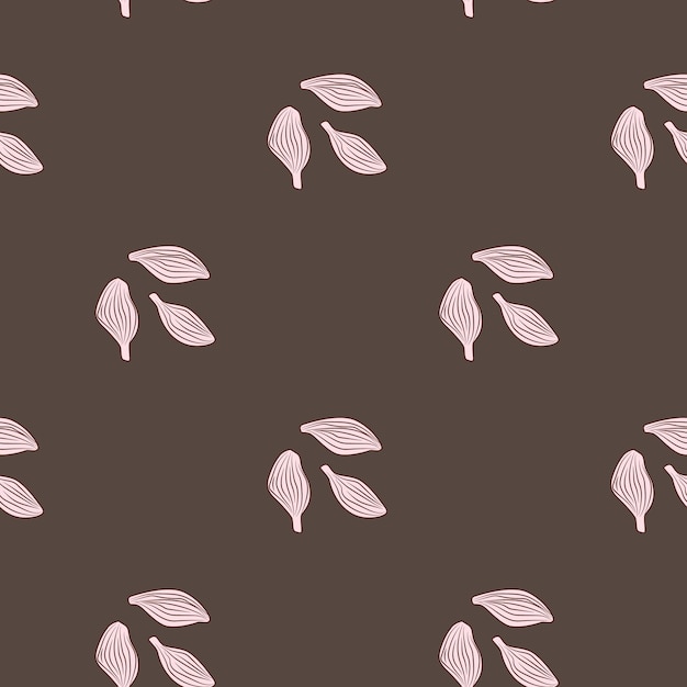 Seamless pattern cardamom on brown background. cute plant sketch ornament. geometrical texture template for fabric.