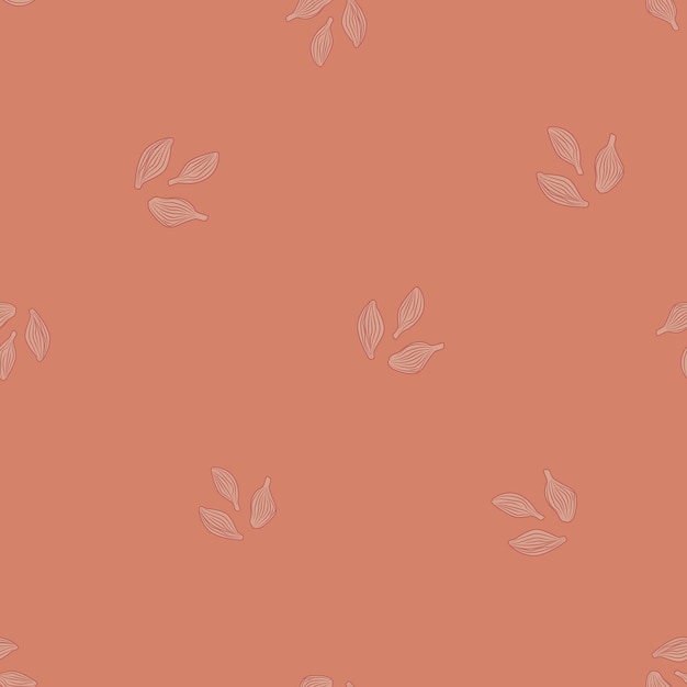 Seamless pattern cardamom on peach background. cute plant sketch ornament. geometrical texture template for fabric.