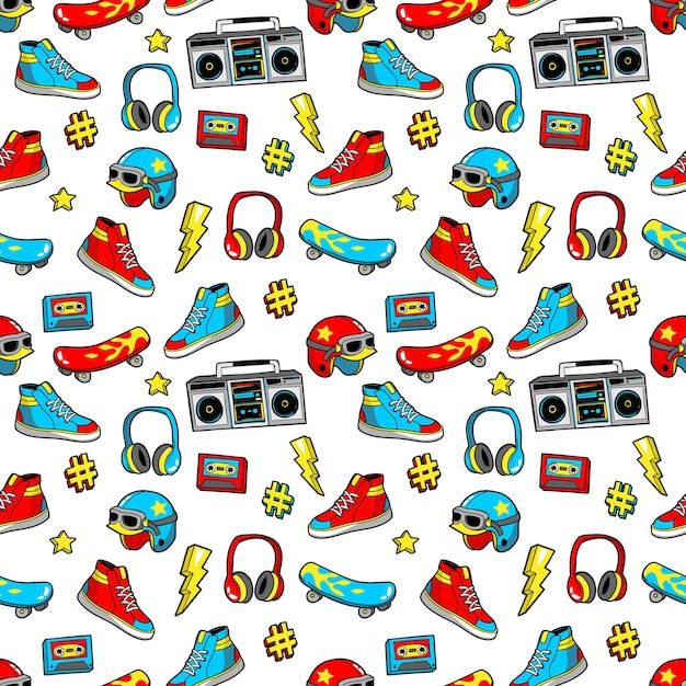 Seamless pattern in cartoon 80s90s comic style