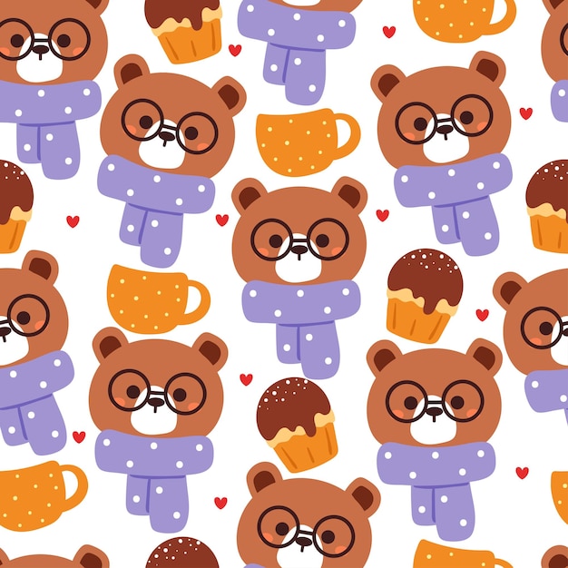 Seamless pattern cartoon bear. cute animal wallpaper illustration for gift wrap paper