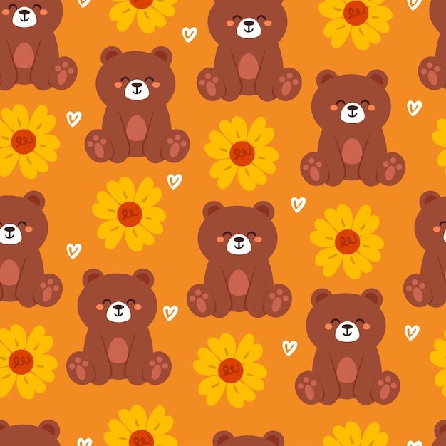 seamless pattern cartoon bear and flower cute animal wallpaper illustration for gift wrap paper