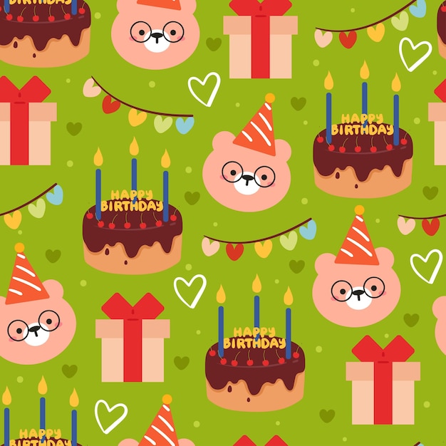 seamless pattern cartoon birthday party with cake and gift cute birthday wallpaper