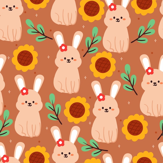 seamless pattern cartoon bunny and flower. cute animal wallpaper for gift wrap paper