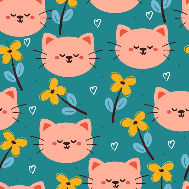 원활한 패턴 만화 고양이 꽃