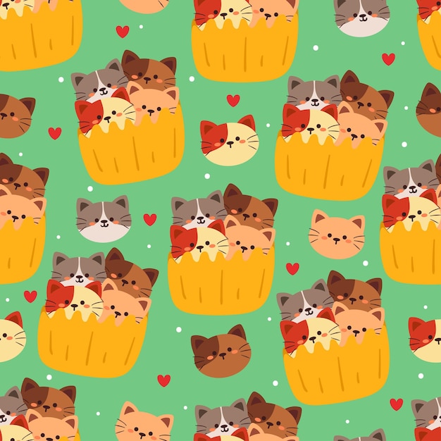 원활한 패턴 만화 고양이입니다. 섬유, 선물 포장지 용 귀여운 동물 벽지
