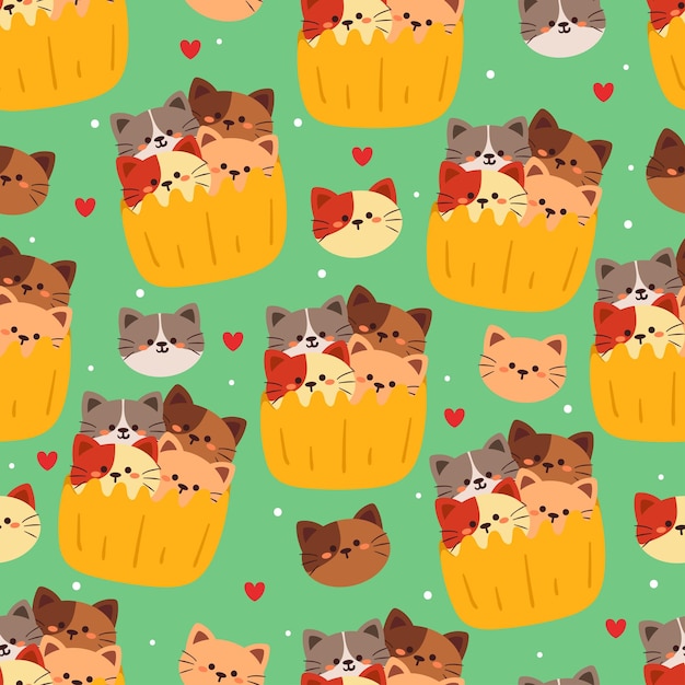 seamless pattern cartoon cat. cute animal wallpaper for textile, gift wrap paper