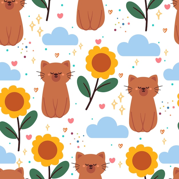 テキスタイル ギフト包装紙のシームレス パターン漫画猫かわいい動物の壁紙