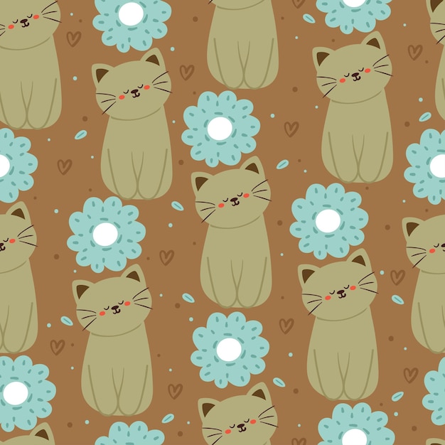 seamless pattern cartoon cat and flower cute animal wallpaper for textile gift wrap paper