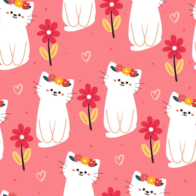 seamless pattern cartoon cat and flower cute wallpaper