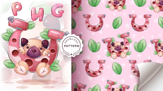 Seamless pattern cartoon character adorable dog