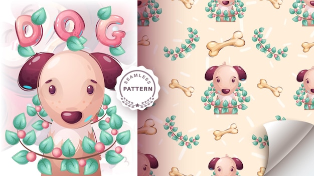 Seamless pattern cartoon character adorable dog