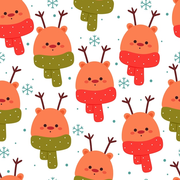 원활한 패턴 만화 사슴 겨울 날에 스카프를 착용. 섬유를 위한 귀여운 겨울 동물 벽지,