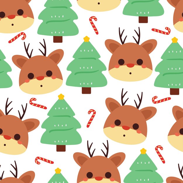 Seamless pattern cartoon deer with christmas tree and christmas element cute christmas wallpaper