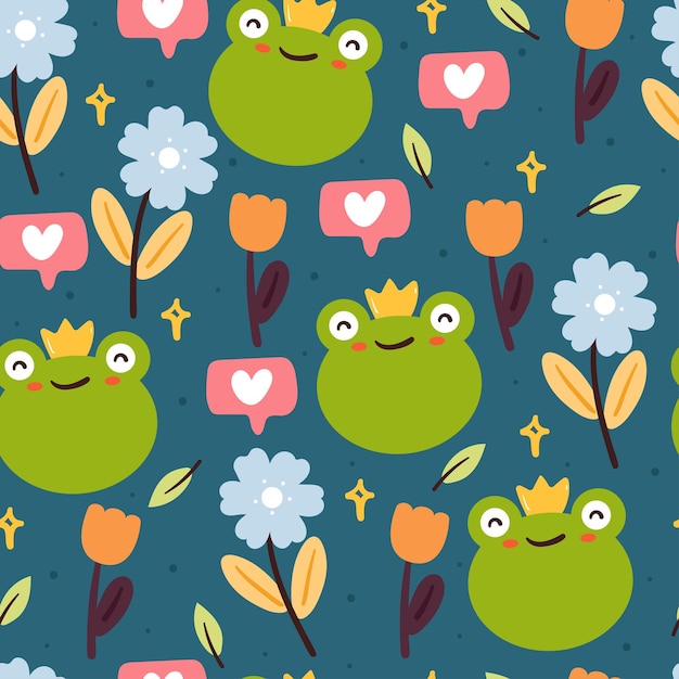 seamless pattern cartoon frog and flower