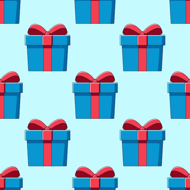 밝은 파란색 배경에 만화 giftbox의 원활한 패턴 웹 사이트 포장 인쇄 직물에 대 한 다채로운 그림 크리스마스와 새 해 개념