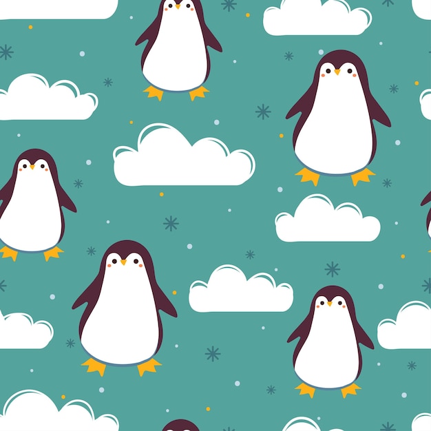 seamless pattern cartoon penguin