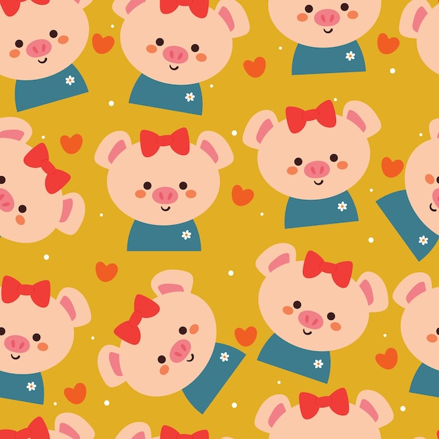 Seamless pattern cartoon pig cute animal wallpaper for textile gift wrap paper