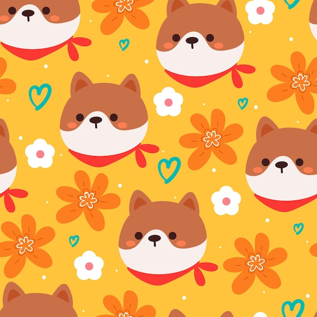 seamless pattern cartoon puppy and flower. cute animal wallpaper for gift wrap paper