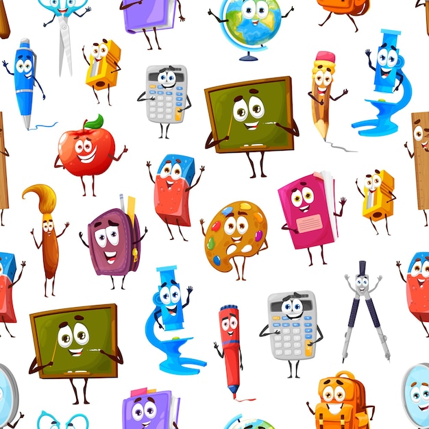 Seamless pattern of cartoon school characters