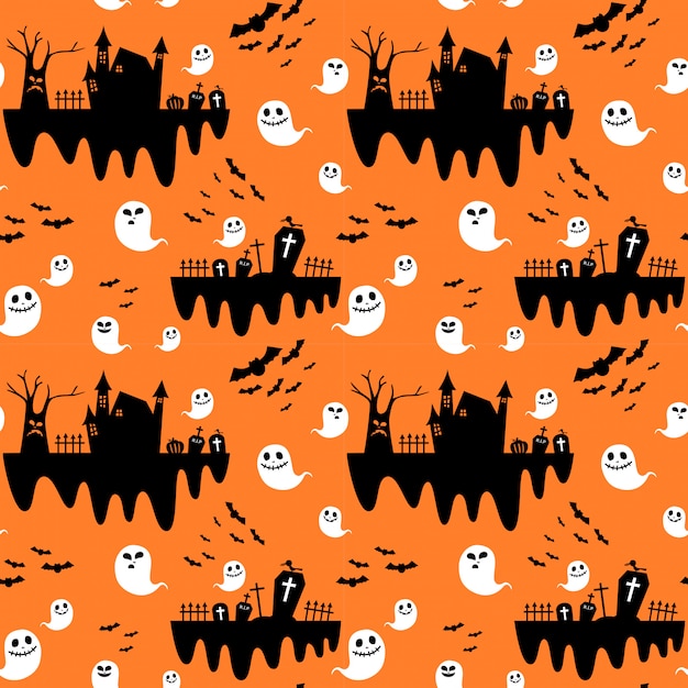 Vector seamless pattern castle and ghost