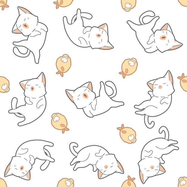 Seamless pattern cat and fish.