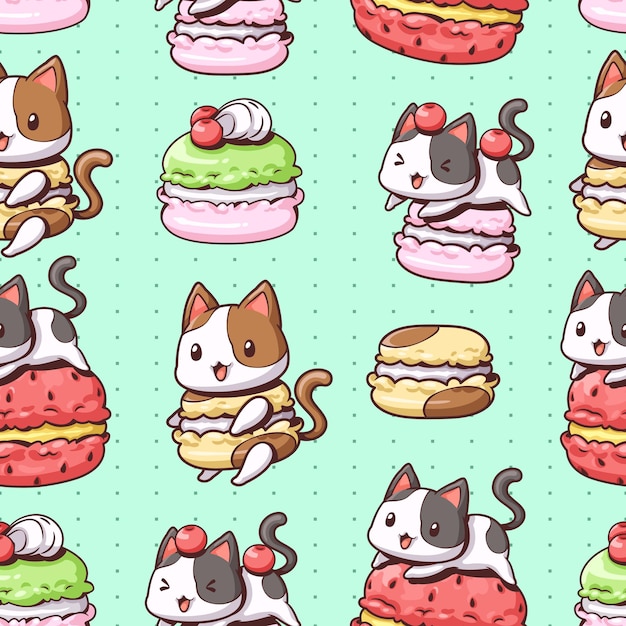 Seamless pattern cat and macaroon