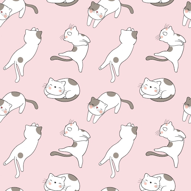 Vector seamless pattern cat on pink pastel.