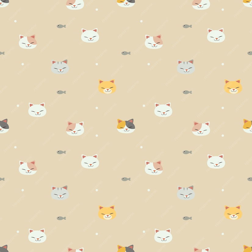 Premium Vector | The seamless pattern of cat with a fish on the yellow ...