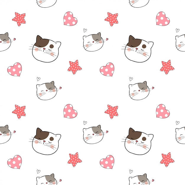 Seamless pattern cat with little heart for valentine day.