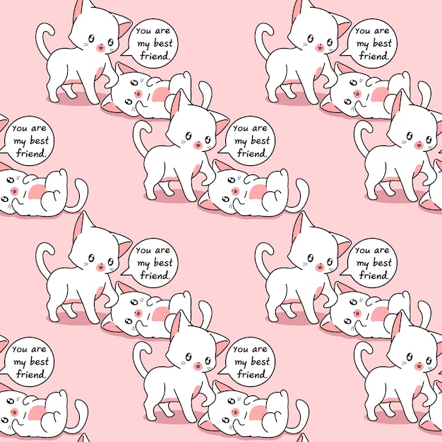 Seamless pattern cats are the best friends of each other