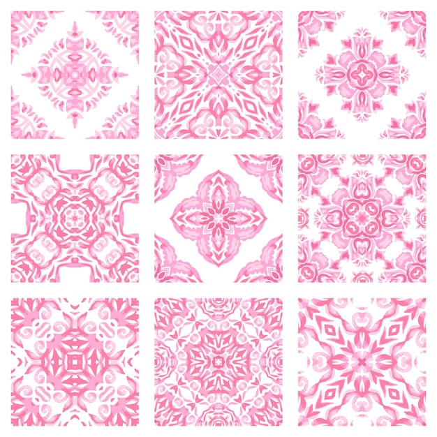 Seamless pattern ceramic tiles design in moroccan style. Pink and white Valentines Day backgrounds