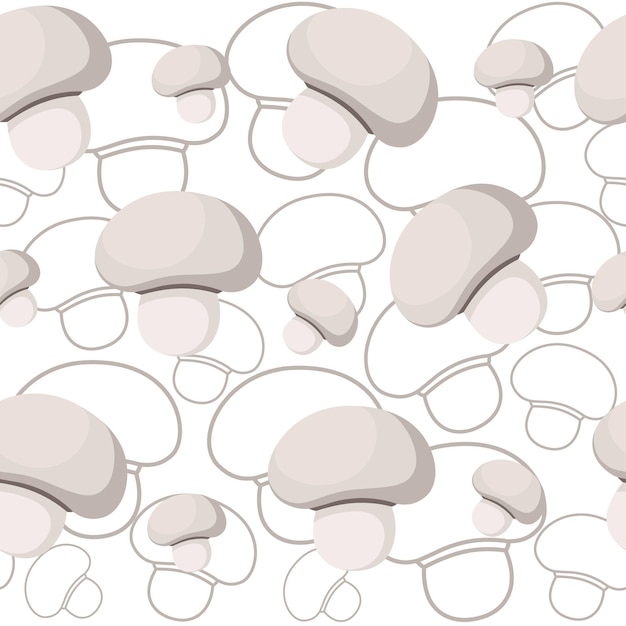 Vector seamless pattern of champignon mushroom flat vector illustration on white background