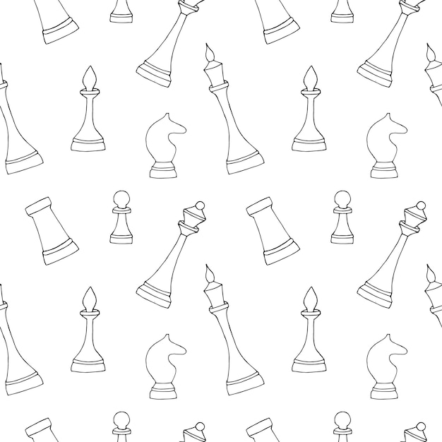 Seamless pattern of chess pieces vector illustration hand drawing doodles