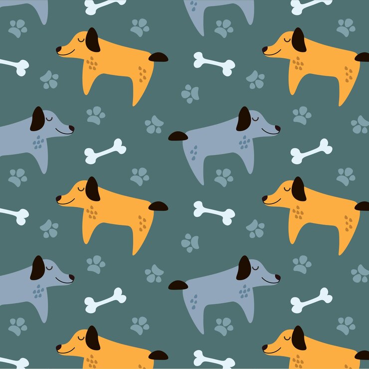 かわいい犬と子供っぽいシームレスなパターン描画ベクトルイラストフラットなデザインの背景