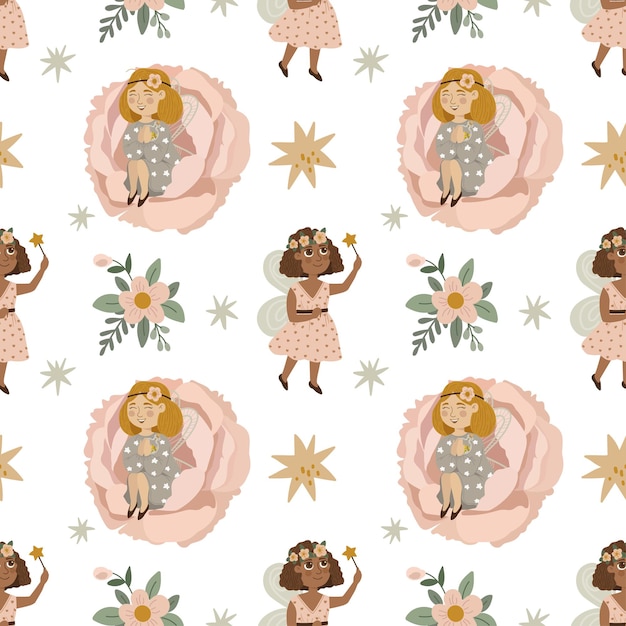 Seamless pattern for children's textiles with fairies