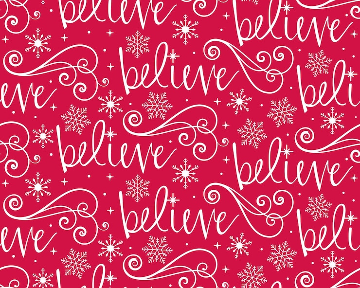 वेक्टर seamless pattern of christmas believe wordings with swirl and snowflakes