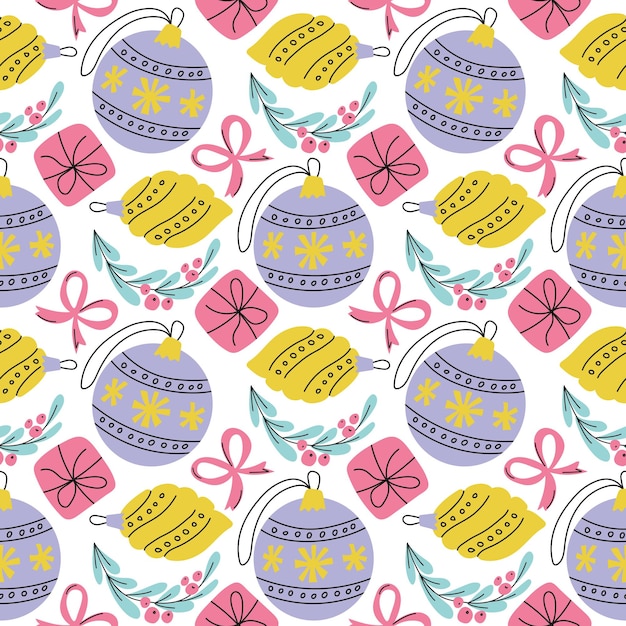 Seamless pattern christmas decor in doodle style