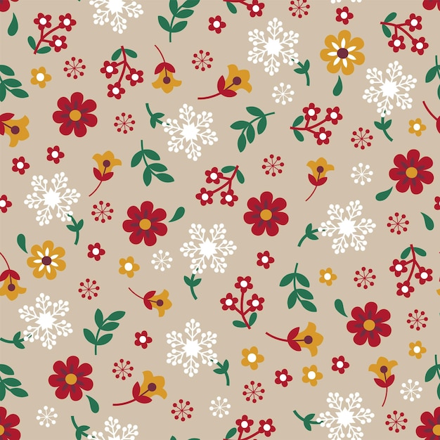 Seamless pattern of Christmas Floral with Snowflakes -Christmas vector design