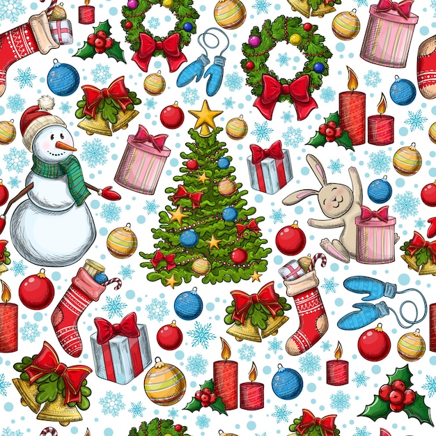 Vector seamless pattern of christmas icons