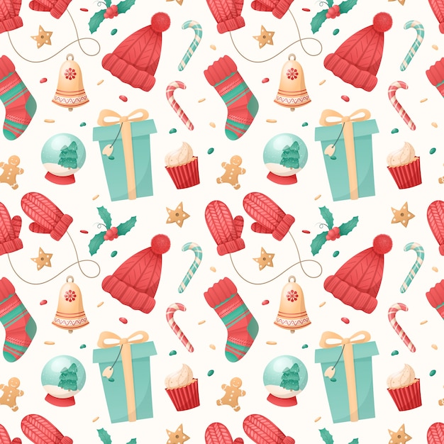 Seamless pattern of Christmas isolated icons on a white background.