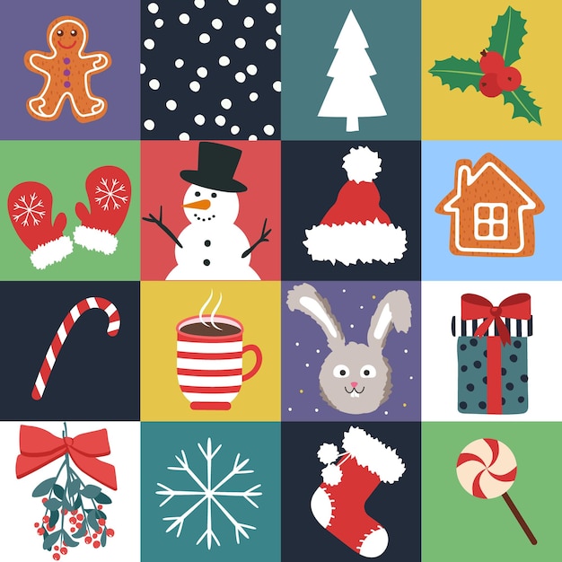 Seamless pattern Christmas new year Attributes of the new year and the rabbit vector illustration