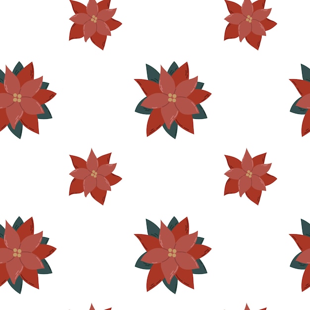 Seamless pattern of Christmas poinsettia on white background