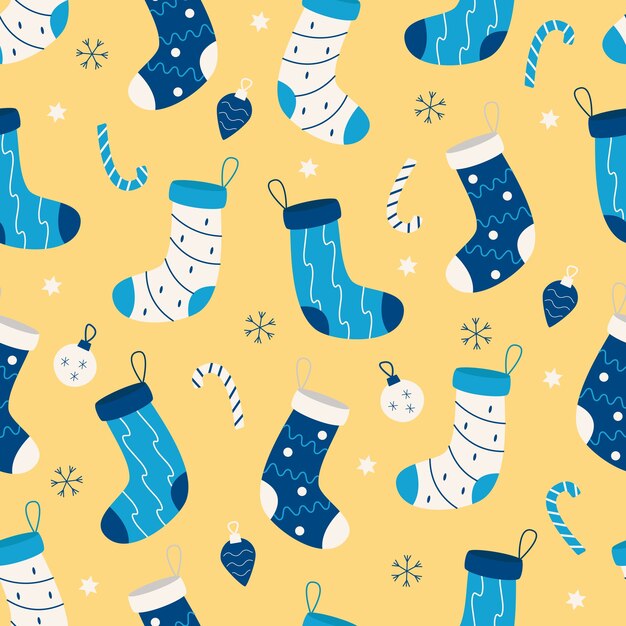 Seamless pattern of Christmas socks for gifts