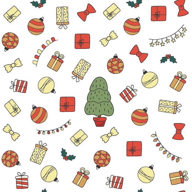 Seamless pattern for Christmas on white background with doodle elements Christmas