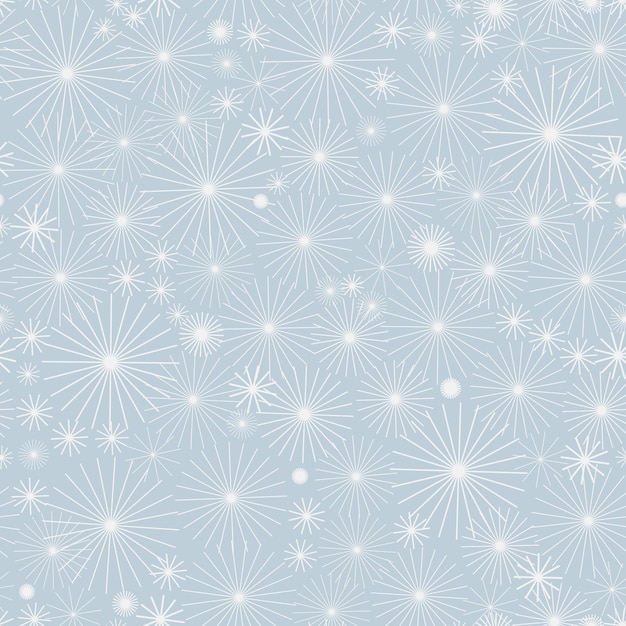 Motivo senza giunture di fiocchi di neve invernali di natale sfondo vettoriale trama ripetuta per carta da imballaggio di superficie bianca su azzurro