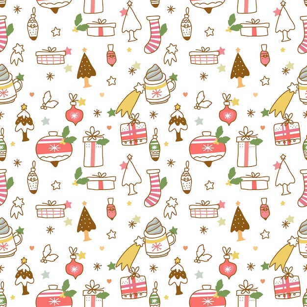 Seamless pattern christmas winter theme object element