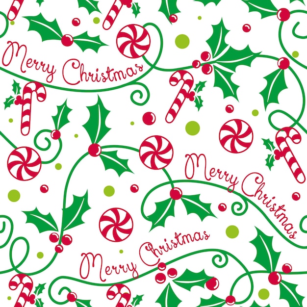 Seamless Pattern of Christmas with Candy Cane and Merry Christmas wordings-Christmas Vector Design