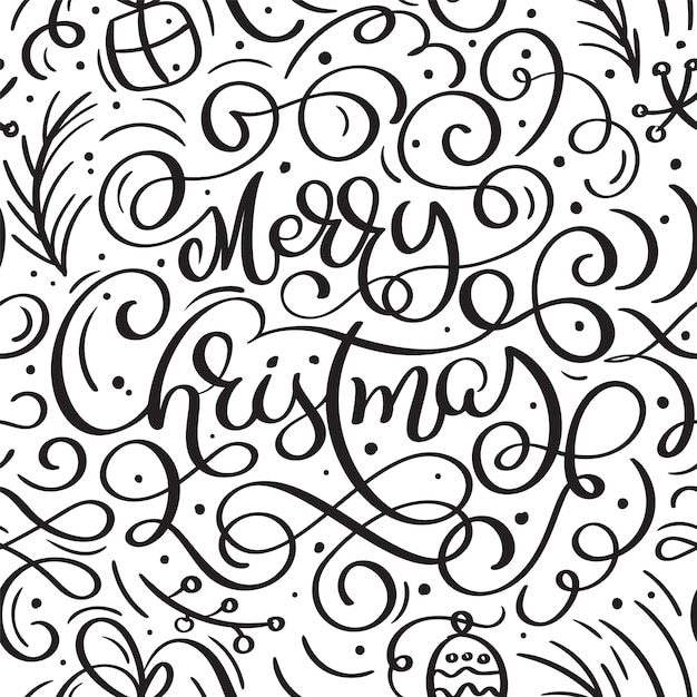 Seamless pattern for Christmas with flourish  xmas elements of calligraphy